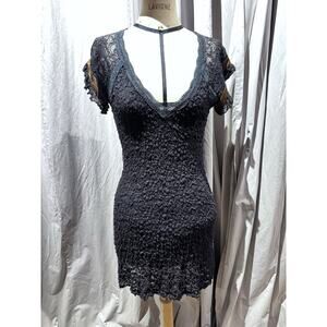 Ann Ferriday VTG Plunge V A Line Pucker Lace Dress M